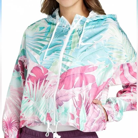 Nike Sportswear Women's Sz‎ Small Tropical Floral Windrunner Crop Hoodie Jacket - Picture 1 of 5